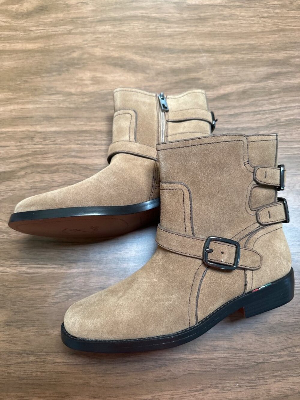 Franco Sarto Prina Moto Womens Tan Suede Buckle Ankle Boots Size 6.5 Leather
